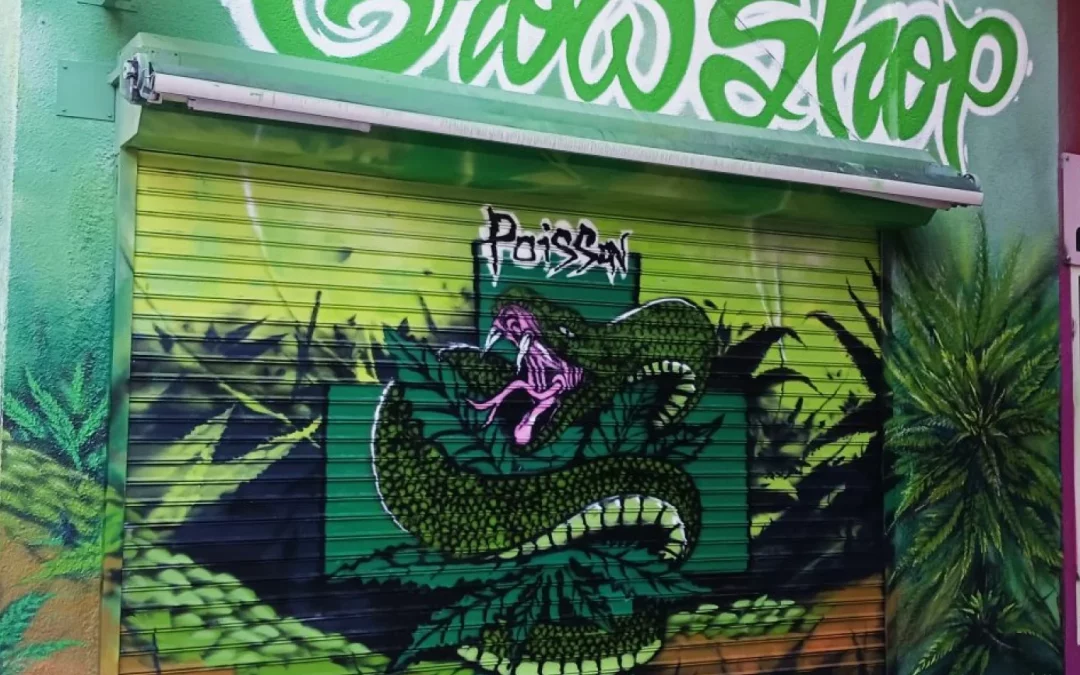 Graffiti en persianas de comercios en Madrid